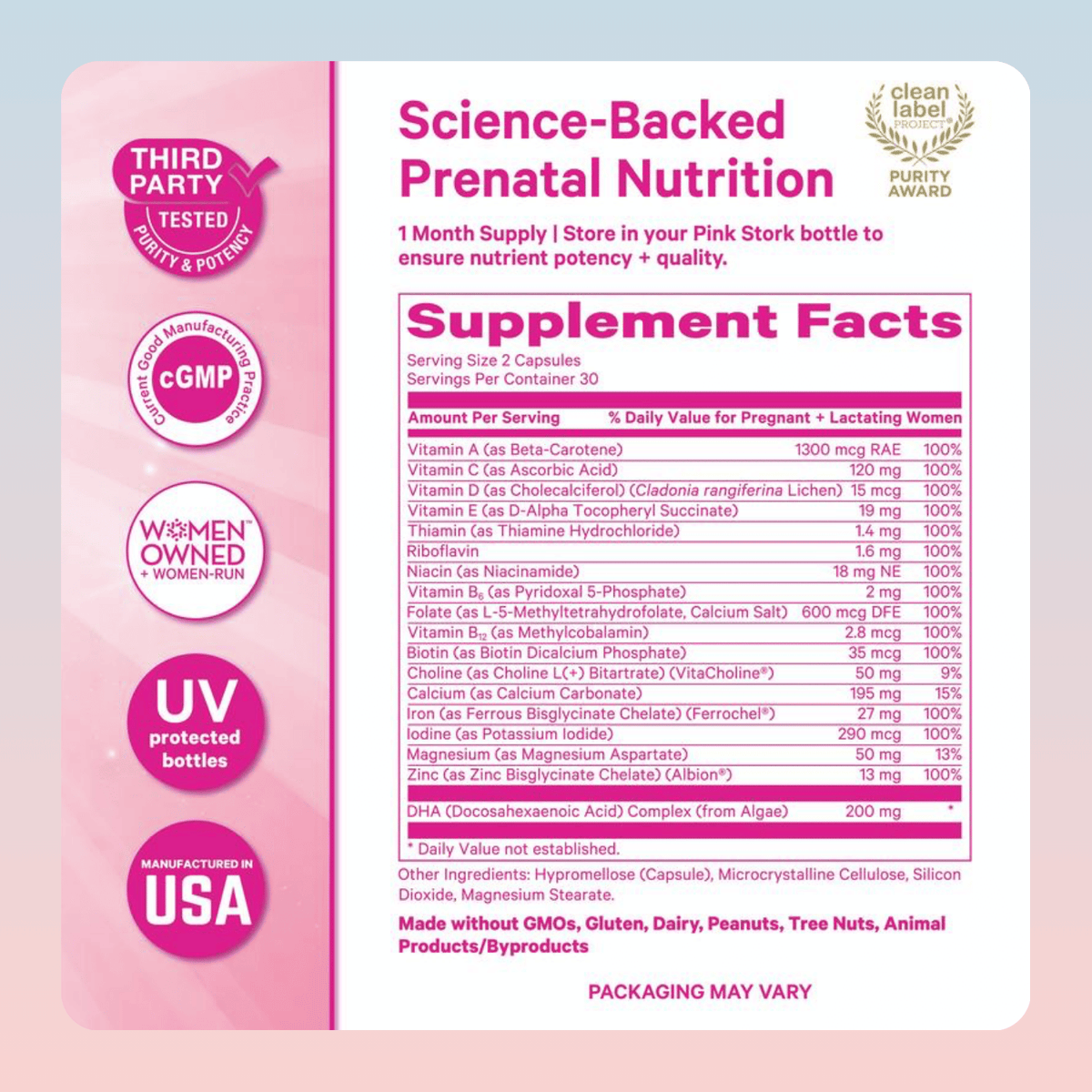 Prenatal Multivitamin with Vegan DHA (60 Capsules)