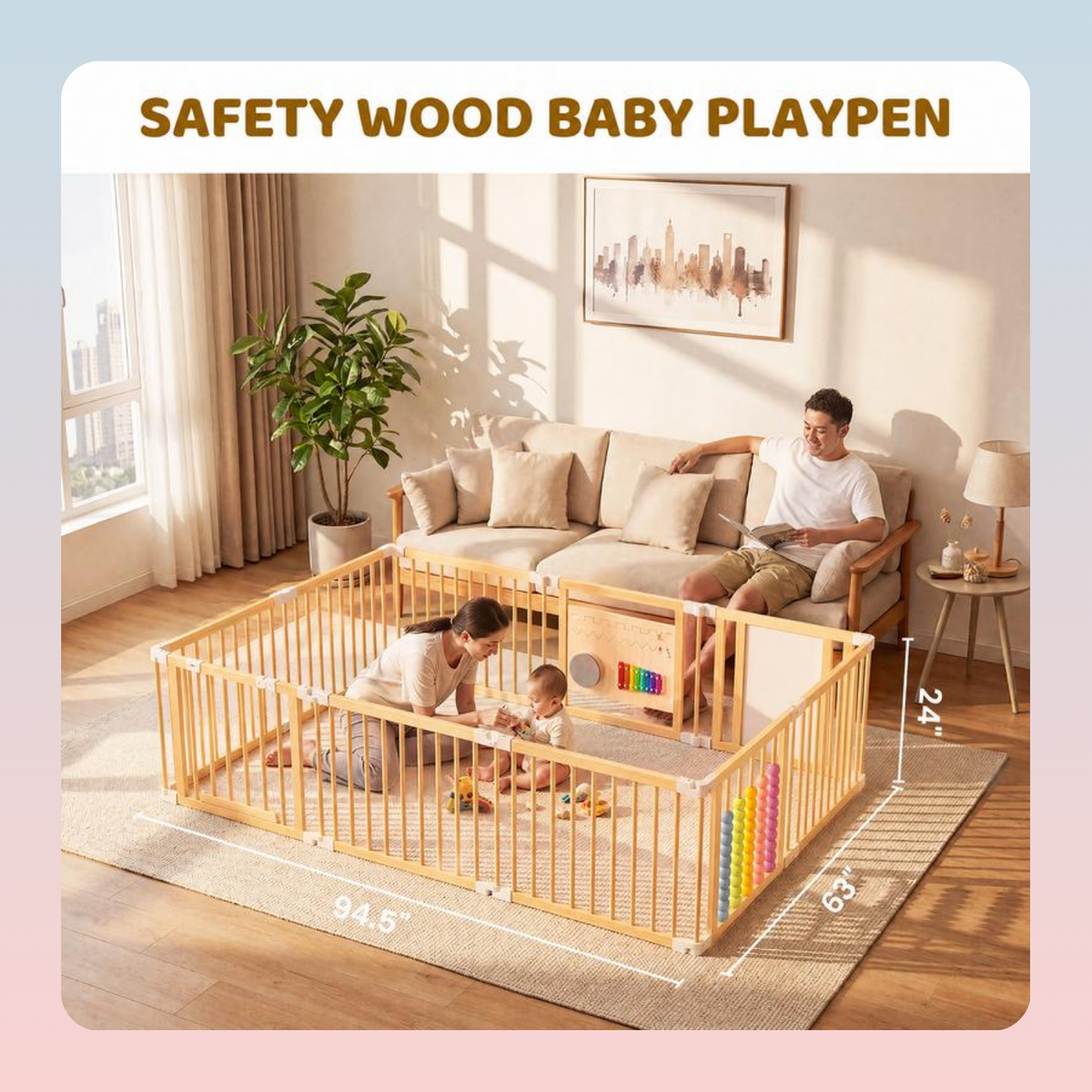 Wooden Activity Panel Baby Playpen