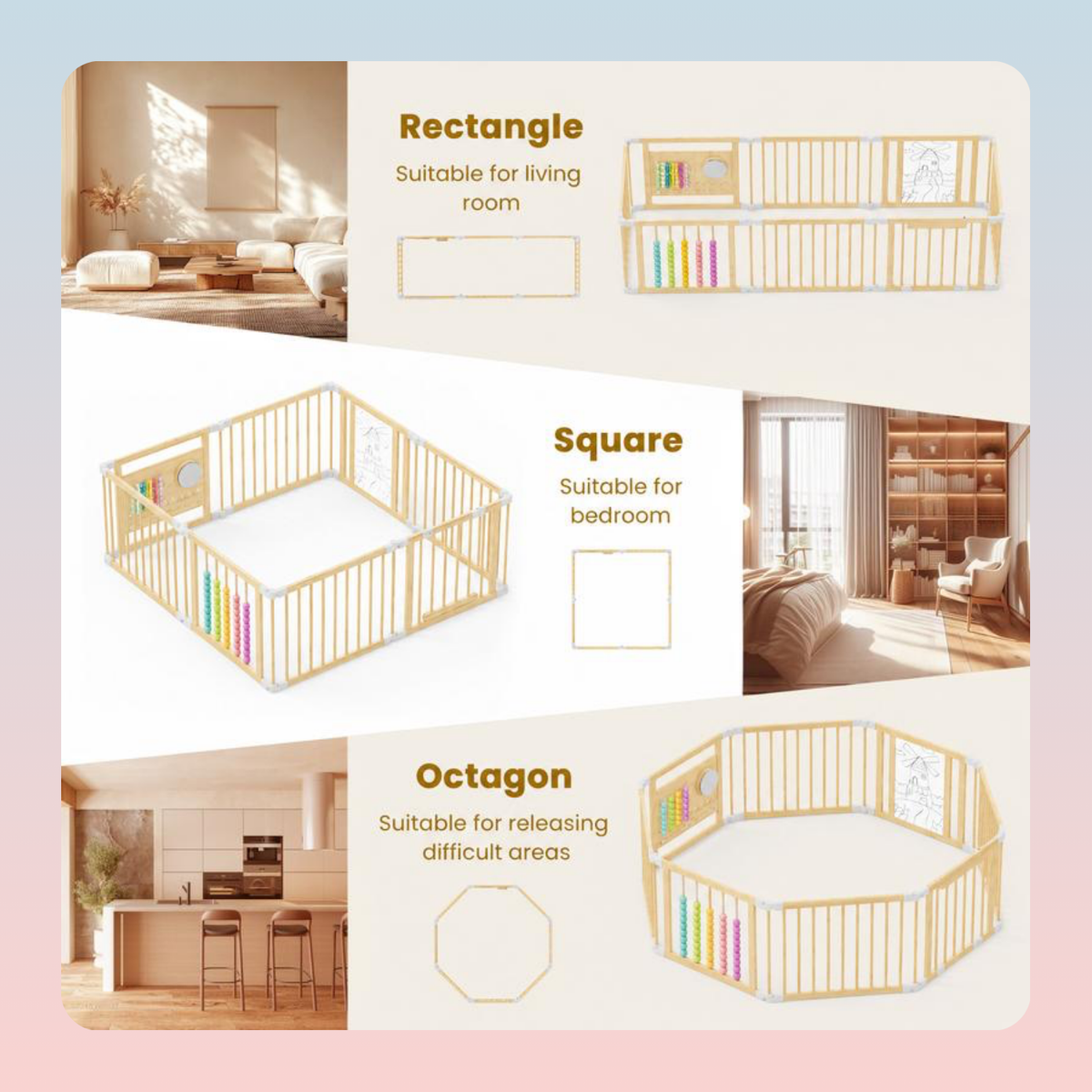 Wooden Activity Panel Baby Playpen